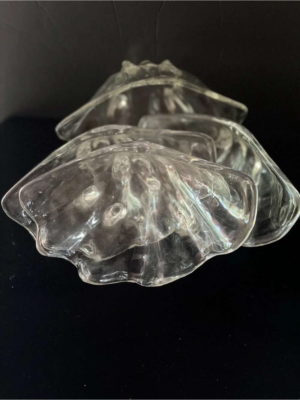 MCM Lot of Four (4) Clear Plastic Lucite Clam Shell Serving Dishes